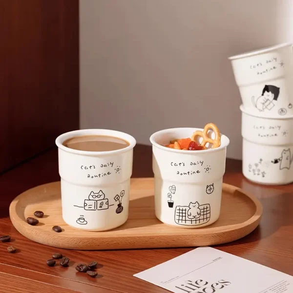 Cartoon Ceramic Handheld Cup with Silicone Lid