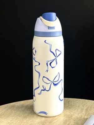 Blue Bow Pattern Stainless Steel Water Bottle