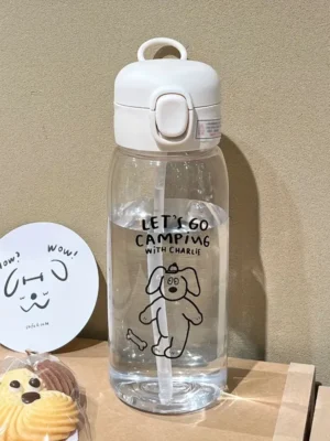 Transparent Sports Water Bottle with Straw