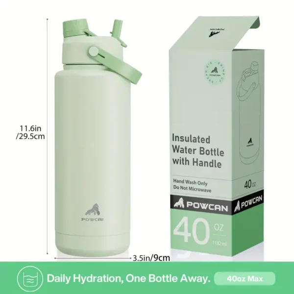 Insulated Water Bottle with 2 in 1 Straw