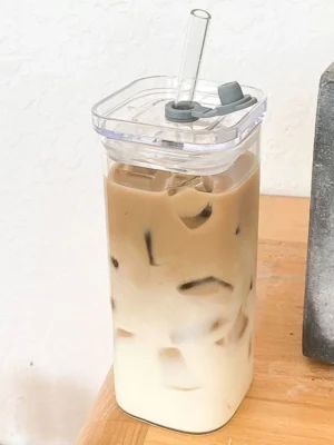 Transparent Square Water Cup with Straw