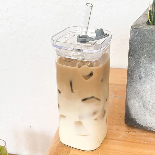 Transparent Square Water Cup with Straw