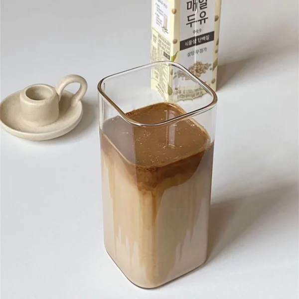 Transparent Square Water Cup with Straw